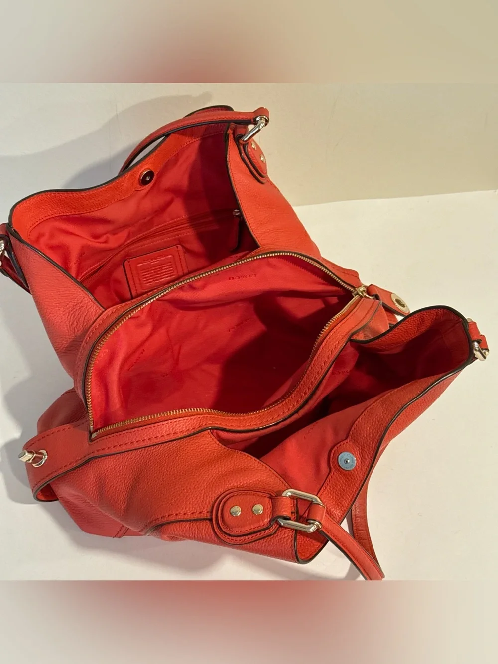 Coach Edie 31 Pebbled Leather Coral Orange Red Purse 57125 Shoulder Bag
